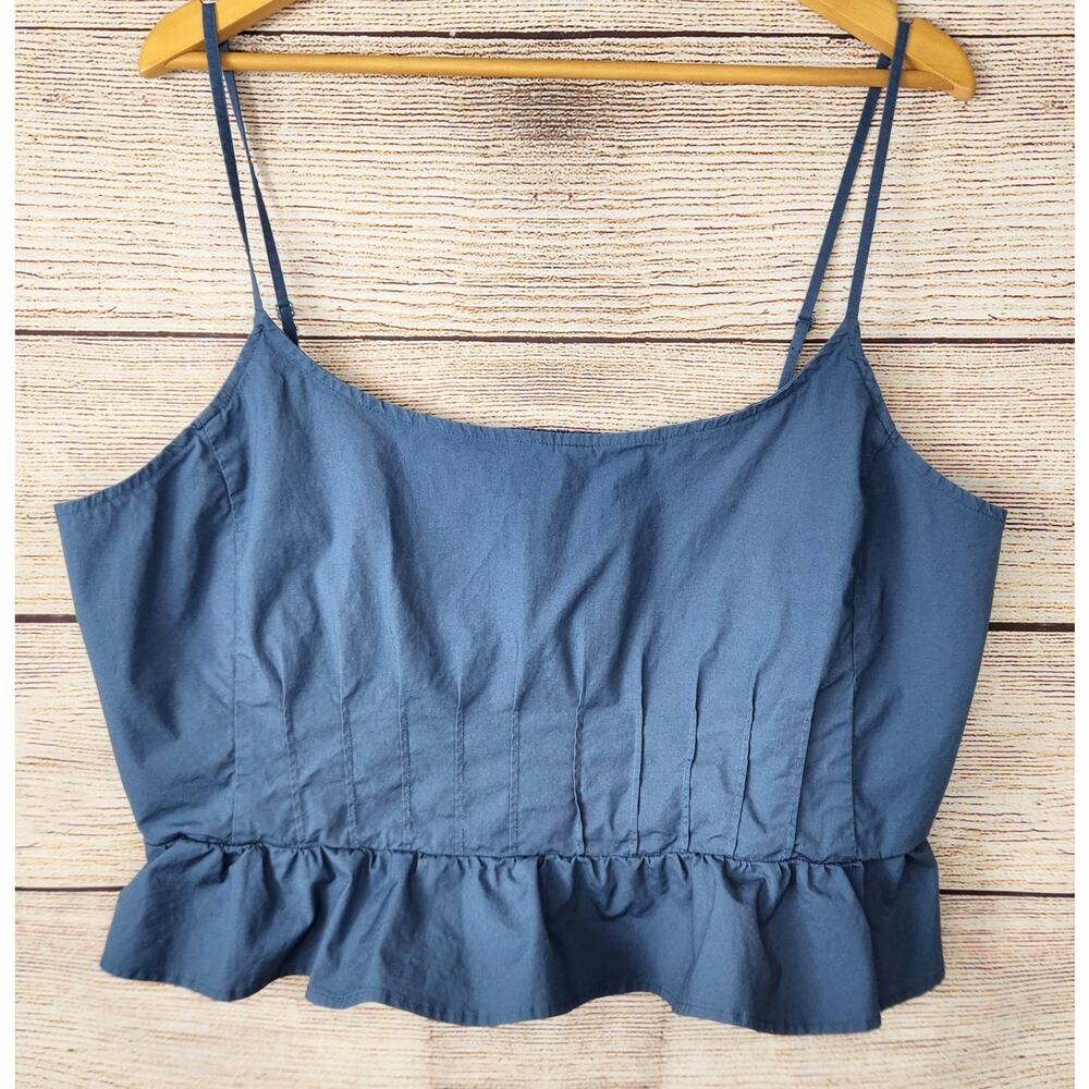 American Eagle Outfitters 2X Blue Ruffle Smocked Crop Cami Top Farmhouse